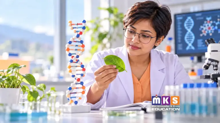 Life code: unlocked! — genetics research with the full MKS Education logo inside the course crop