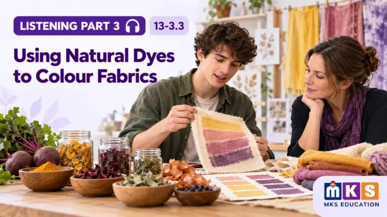 Using Natural Dyes to Colour Fabrics — IELTS listening, test 13-3.3.