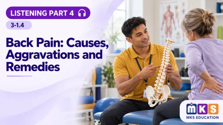 Listening 3-1.4 — Back Pain: Causes, Aggravations and Remedies — MKS Education cover