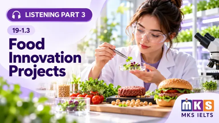 Listening Part 3 — Food Innovation Projects, MKS IELTS practice cover