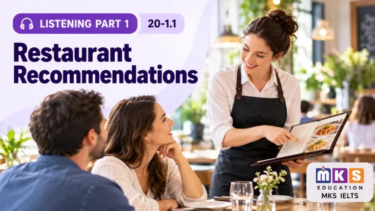 Listening Part 1 — Restaurant Recommendations, MKS IELTS practice cover