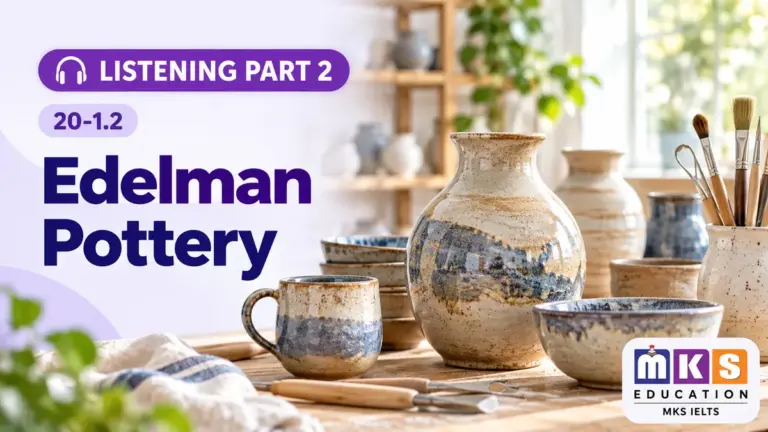 Listening Part 2 — Edelman Pottery, MKS IELTS practice cover