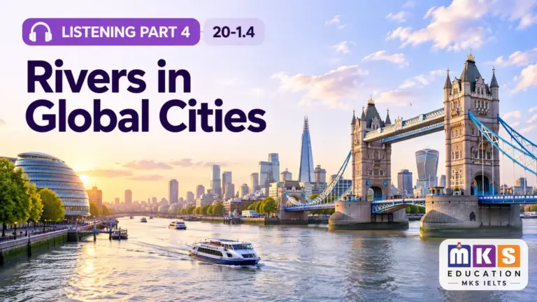 Listening Part 4 — Rivers in Global Cities, MKS IELTS practice cover
