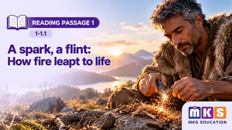 Reading 1-1.1 — A spark, a flint: How fire leapt to life — MKS Education cover